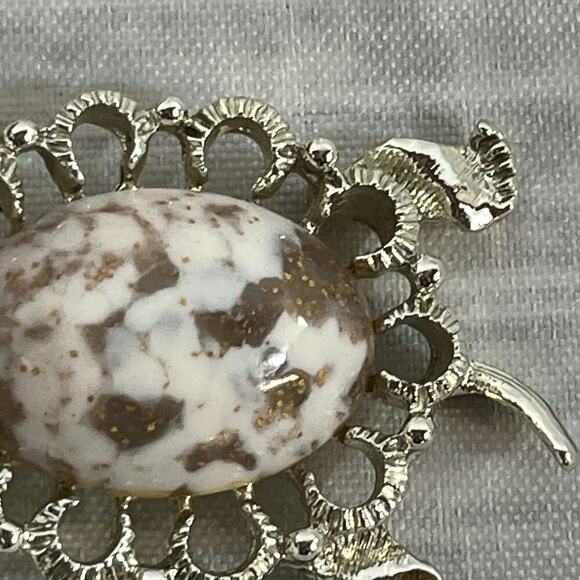 Vintage Gerrys Turtle Art Glass Cabochon Brooch Pin Marble Brown Gold 2.25" - Picture 5 of 16